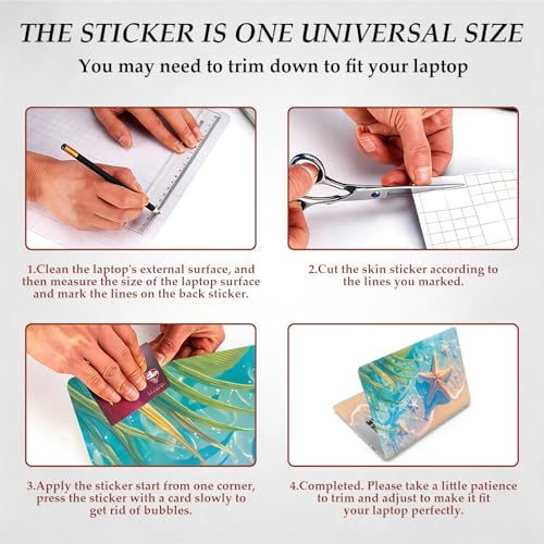 DEGDFSGR 12.1-15.6 Inch Universal Reusable Laptop Skin Sticker Decal, Waterproof Removable Protector for Notebook Cover, Scratch-Resistant Vinyl Cuttable Full Wrap Sticker, Blue Ocean Starfish Beach - color: Blue Ocean Starfish Beach
