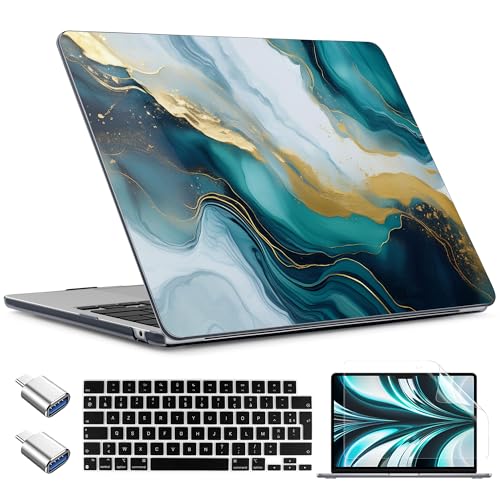 TWOLSKOO for MacBook Air 15 inch Case 2026 2025 2024 2023 Release M5 A3448 M4 A3241 M3 A3114 M2 A2941, Plastic Hard Shell & Screen Protector & Keyboard Cover & Type C Adapter, Graphite Marble - color: Graphite Marble
