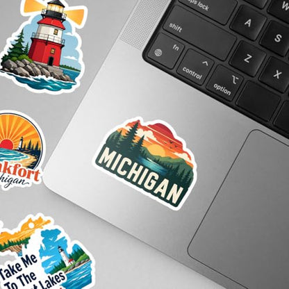 18 Pcs Michigan Stickers, Michigan Travel Sticker Waterproof Vinyl Vacation Decals for Laptop Water Bottle Travel Journal Party Favors - color: Michigan