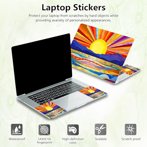 Laptop Skin Sticker Decal, Universal Reusable Vinyl Laptop Cover for 12" 13" 13.3" 14" 15" 15.4" 15.6" Notebook PC, Waterproof Scratch-Resistant with 2 Wrist Pads, Easy to Apply & Remove,Art Sun - color: Art Sun