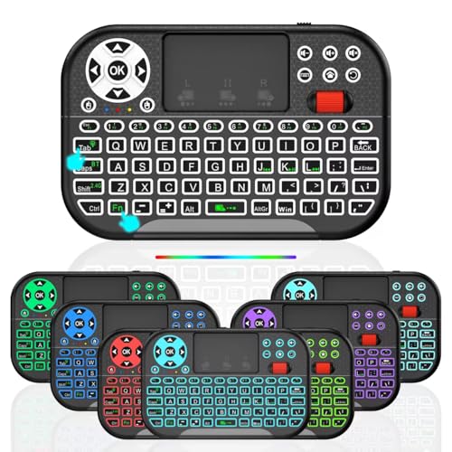 IDEALROYAL M2 Mini Wireless Keyboard with Touchpad Mouse Combo, Portable Bluetooth/2.4Ghz Mini Keyboard with 7 Colors RGB Backlit, Rechargable Battery for Android Box/Smart TV/Pad/PC, HTPC, Tablet