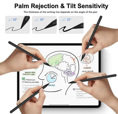 Stylus Pen for iPad 2025-2018 Active Pen 11th & 10th Gen Fast Chagring Stylus Pencil with Palm Rejection for Apple iPad 11th/A16/10/9/8/7/6th,Pro 12.9/11/13 inch M4,Air M2/M3/5/4/3,Mini A16/5th/6th - color: Black