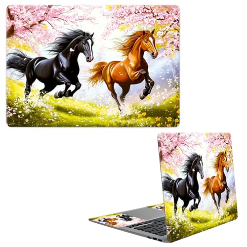 Laptop Skin Sticker Decal, Universal Protective Cover Fit 12 13 14 15.6 Inch Notebook, Reusable Water-Resistant Vinyl Decal w/ 2 Wrist Pads for Business Travel Office, Black Yellow Horse - color: Black Yellow Horse