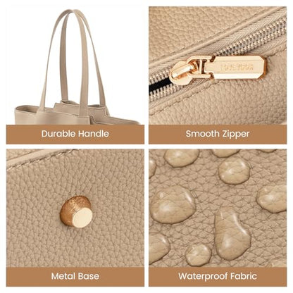 LOVEVOOK Laptop Tote for Women - 15.6 Inch Faux Leather Laptop Bag with Clutch, Large Capacity Office Purse Computer - color: Sandy, size: 17 inch