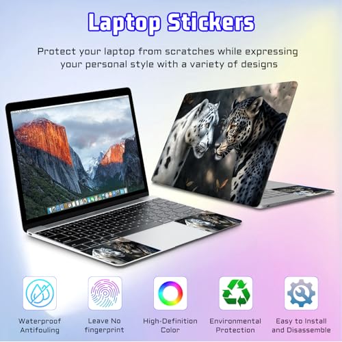 Universal Laptop Skin Sticker Decal, Compatible with MacBook HP Dell Lenovo 12"-15.6", Reusable Vinyl Notebook Cover 3PCS Set, High-Recognition Film-White & Black Leopards - color: White & Black Leopards