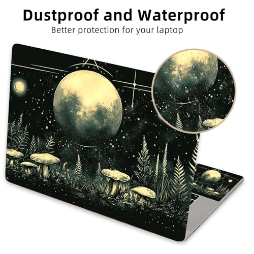 Aesthetic Laptop Skin Cover,12-15.6 Inch Universal Vinyl Sticker Decal,Moonlight Mushrooms Forest Waterproof Scratch-Resistant Notebook Wrap,Removable Residue-Free Protector - color: Moonlight Mushrooms Forest