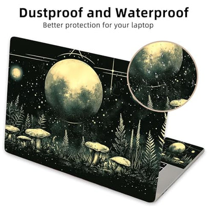 Aesthetic Laptop Skin Cover,12-15.6 Inch Universal Vinyl Sticker Decal,Moonlight Mushrooms Forest Waterproof Scratch-Resistant Notebook Wrap,Removable Residue-Free Protector - color: Moonlight Mushrooms Forest