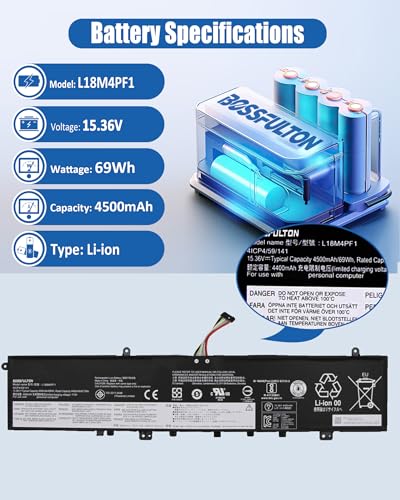 69Wh L18M4PF1 L18D4PF1 Battery Replacement for Lenovo Yoga 9-15IMH5 82DE Yoga C940-15IRH 81TE IdeaPad S740-15IRH Series 15.36V 4500mah (Long Cable) - size: 9.61*3.90*0.20 IN L18M4PF1