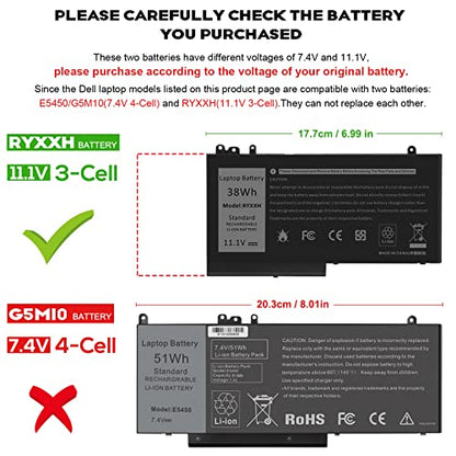 TREE.NB RYXXH Battery for Dell Latitude E5450/12 5000 E5250 (P25S001)/11 3150 3160 Series 1400 WW116 FT080 FT095 MN151 MN154 312-0543 Notebook Battery - size: 6.99x3.7x0.3inch RYXXH
