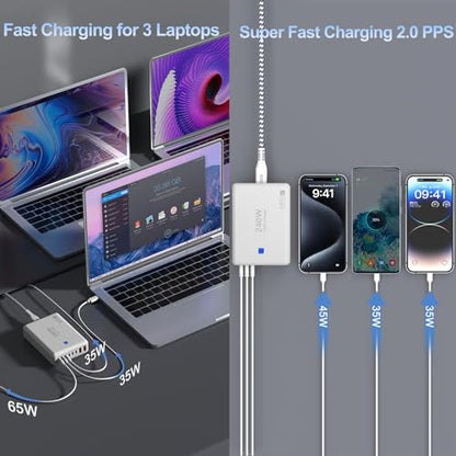 USB C Charger Block 240W, 8-Port Charging Station for iPhone/Ipad/MacBook, 6C2A PD GaN Charger Box, USB Tower Hub with Flat Plug, Travel Essentials - color: Flat Charger 240W White