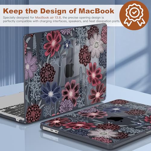 CISSOOK Compatible with MacBook Air 13.6 inch Case A3449 A3240 A3113 A2681 | 2026 2025 2024 2023 2022, 5in1 Set Hard Shell Case Keyboard Cover for MacBook Air 13.6 inch M2 M3 M4 M5, Texture Flowers - color: Air13.6inch-Texture flowers