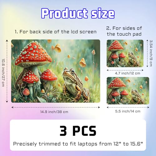 Universal Laptop Skin Sticker Decal, Compatible with MacBook HP Dell Lenovo 12"-15.6", Reusable Vinyl Notebook Cover 3PCS Set, High-Recognition Film-Red Mushroom Frog - color: Red Mushroom Frog