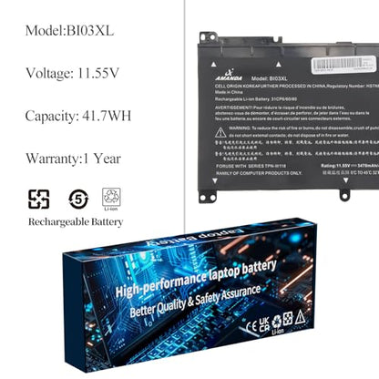 BI03XL 41.7 WH Laptop Battery Compatible with HP Pavilion X360 13-U M3-U 13-u000 M3-U001DX M3-U103DX 13-U100TU 13-U118TU Stream 14-AX 14-ax010wm 14-ax010nr ON03XL 0N03XL 844203-855 - size: 9.44*5.27*1.22 inch BI03XL