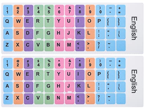 2 Pcs English Keyboard Replacement Letter Stickers, Universal Computer Colorful Rainbow Lettering, Non-Transparent (English-Rainbow) - color: English-Rainbow