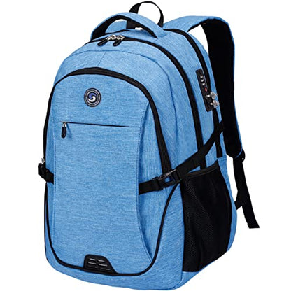 SHRRADOO Travel Laptop Backpack for Men Women, 17 Inch College Computer Bag | Anti Theft Backpack with Combination Lock, Carry On Flight Approved, Fit 17 Inch Laptop, Computer College Bag, Work Daypack - color: Sky Blue