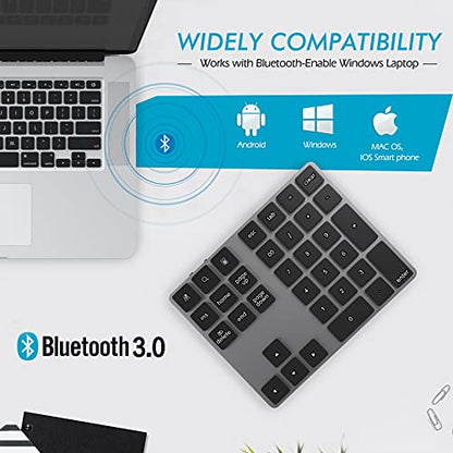 Foloda Bluetooth Numeric Keypad, Aluminum Rechargeable 34-Keys Wireless Number Pad External 10 Keys Numpad Data Entry Compatible for Laptop MacBook Mac Windows - color: Black