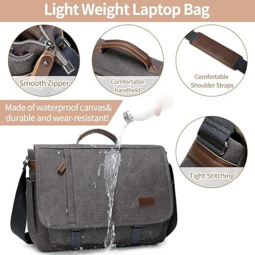 Laptop Messenger Bag for Men, 17 inch Water-resistant Canvas Laptop Shoulder Business Briefcase Bag