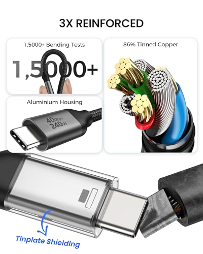 Silkland Right Angle USB 4 Cable 40Gbps for Thunderbolt 4/3, 240W, 4FT | 8K@60Hz, Data Transfer, for MacBook Pro/Air, iPhone 17/16, iPad, Mac mini, SSD, Dock, Hubs - size: 4 Feet
