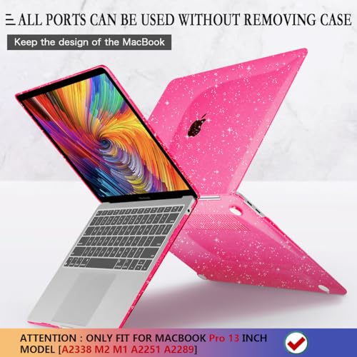 CISSOOK Compatible with MacBook Pro 13 inch Case Sparkly M2 M1 2025-2016 | 4in1 Set Plastic Hard Shell &Keyboard Cover for MacBook Pro 13 A2338 A2251 A2289 A2159 A1706, Rose Pink Glitter - color: Rose Red Glitter