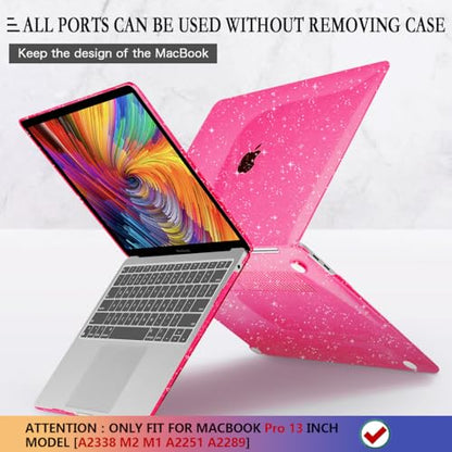 CISSOOK Compatible with MacBook Pro 13 inch Case Sparkly M2 M1 2025-2016 | 4in1 Set Plastic Hard Shell &Keyboard Cover for MacBook Pro 13 A2338 A2251 A2289 A2159 A1706, Rose Pink Glitter - color: Rose Red Glitter
