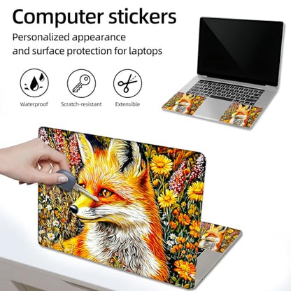 Aesthetic Laptop Skin Sticker, Fox in Flower Field Waterproof Vinyl Laptop Decal, Removable Bubble Free, Reusable Protective Cover for 13 14 15 15.6 Inch - color: Fox in Flower Field