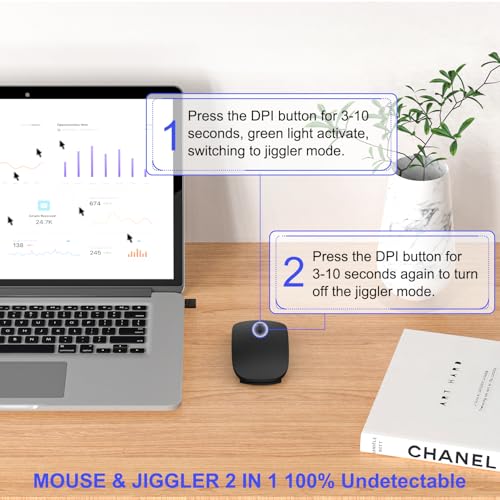 Bluetooth Wireless Mouse for MacBook Air Mac Pro iPad Laptop Computer Pad Optical Rechargeable Slim Silent Dual Mode (2.4G USB-C/USB-A&Bluetooth 5.2/3.0) Mouse Jiggler for Computer Awakening (Black) - color: Black