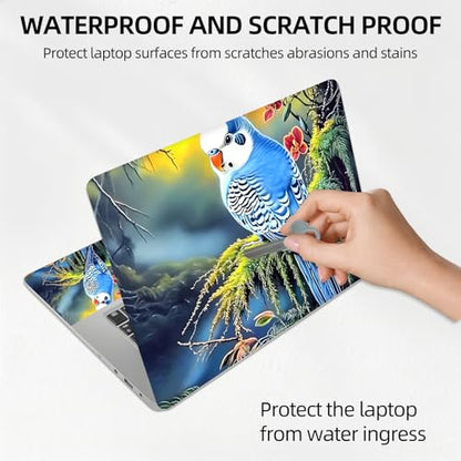 Blue Budgie in Jungle Forest Universal Laptop Skin Sticker 3PCS, Protective Decal Trim-to-Fit 11.6" 13.3" 14" 15.6" Laptop Vinyl Cover, Removable Anti-Scratch Computer Decal Protector - color: Blue Budgie in Jungle Forest
