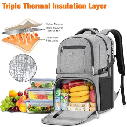 Insulated Lunch Backpack Fit 17" Laptop with Cooler Compartment | 2 In 1 Work Backpack with Lunch Box, Lunch Compartment, Water-Resistant, Lightweight, College Couputer Bag, Men & Women - color: Gray