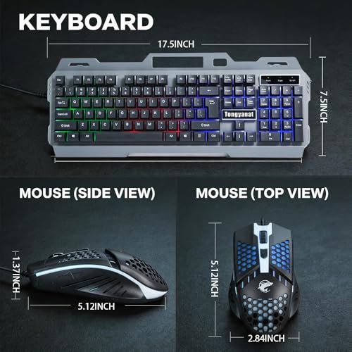 Gaming Keyboard and Mouse Combo, Wired RGB Backlit Mechanical Feel Keyboard with Phone Holder, Ergonomic Honeycomb Shell Gaming Mouse, Compatible with Windows PC, Laptop, Desktop (Black) - color: T750-Black