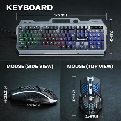 Gaming Keyboard and Mouse Combo, Wired RGB Backlit Mechanical Feel Keyboard with Phone Holder, Ergonomic Honeycomb Shell Gaming Mouse, Compatible with Windows PC, Laptop, Desktop (Black) - color: T750-Black