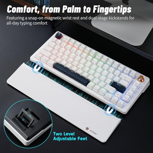 Wireless Mechanical Keyboard with Wrist Rest, Hot Swappable Custom Keyboard with Knob, RGB Backlit, Pre-lubed Clicky Switches, 2.4GHz/USB-C/BT5.0 Mechanical Gaming Keyboards for Win/Mac (White) - color: White-82keys, size: Clicky