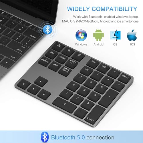 Lekvey Bluetooth Number Pad, Aluminum Rechargeable Wireless Numeric Keypad | Slim 34-Keys for Macbook, MacBook Air/Pro, iMac, Laptop, Windows, Surface Pro etc, External Numpad Keyboard Data Entry, Black - color: Bluetooth - Black