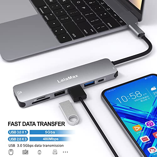 USB C HUB(8-in-1), USB C to HDMI4K60 SD/TF USB A PD, Compatible with USB C Port, USB C and 3 USB A Data Ports,SD/TF Card Reader for MacBook Pro Inch, MacBook Air and More
