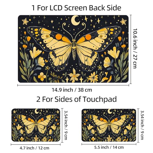 Universal Laptop Skin Sticker Decal, 12"-15.6" Aesthetic Vinyl Wrap, Golden Butterfly Night Sky Waterproof Notebook Cover Art Protector for MacBook HP Dell Lenovo, Fits 13" 14" 15" 15.6" - color: Golden Butterfly Night Sky