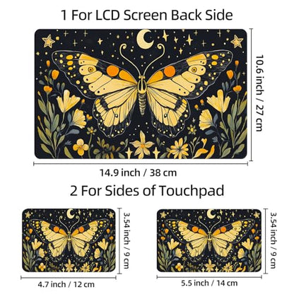Universal Laptop Skin Sticker Decal, 12"-15.6" Aesthetic Vinyl Wrap, Golden Butterfly Night Sky Waterproof Notebook Cover Art Protector for MacBook HP Dell Lenovo, Fits 13" 14" 15" 15.6" - color: Golden Butterfly Night Sky