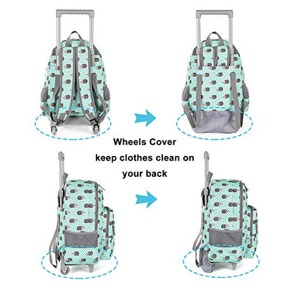 Tilami Rolling Backpack 18 inch Double Handle Wheeled Boys Girls Travel School Children Luggage Toddler Trip - color: Hedgehog Green