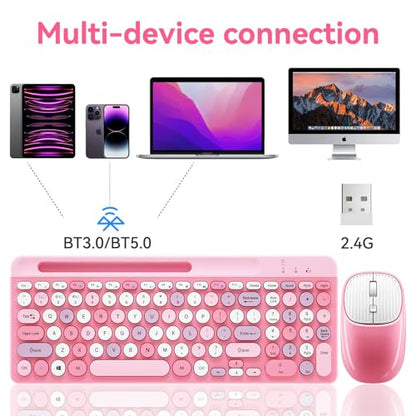Bluetooth Keyboard and Mouse Wireless, Multi-Device Rechargeable Keyboard and Mouse Combo with Phone Holder (Bluetooth 5.0+3.0+2.4GHz) Quiet Ergonomic Compatible with Mac/Windows/iOS/Android