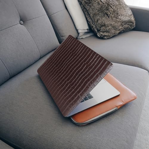 Case for Crocodile MacBook Pro 14 inch 2026-2021 M5 M4 M3 M2 M1 Logo Cutout | Luxury Alligator Skin Textured Leather Hard Case+Keyboard Cover (A3426 A3427 A3434 A3112 A3185 A3401 A2918 A2992 A2779 A2442) - color: # Crocodile Skin Brown