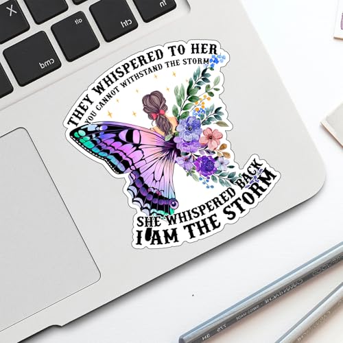 (3Pcs) They Whispered to Her You Cannot Withstand The Storm Inspirational Quote Sticker for Laptop Motivational Vinyl Waterproof Stickers for Notebook Phone Tumbler Size 2.8x3 Inches
