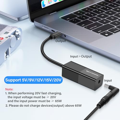 SinLoon PD 65W DC to USB C Cable DC 5521 Female to Type C Male Power Charging Cable with DC 5525 7450 7909 4530 4017 Square Converters Support 5V 9V 12V 15V 20V for Phone Tablet Laptop