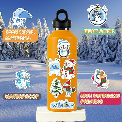 XZENTIRA, 103 PCS Winter Stickers for Kids, Snowflake Stickers for Water Bottles, Hello Winter Vinyl Waterproof Stickers for Laptop Skateboard Phone Penguin, Snowman Stickers for Kids Teens Girls - style: Winter