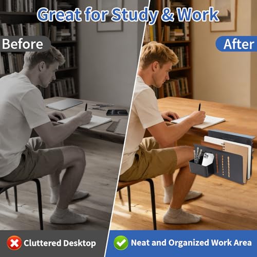 LUKETURE 2 Tier Desk Side Storage, No Drill Laptop Mount with Pen Holder | Fits Flat Edge Desks 0.3 to 2.8 Inches,Secure Grip on Wood, Glass, or Metal Surfaces Without Slipping - color: Black(2 Tie)