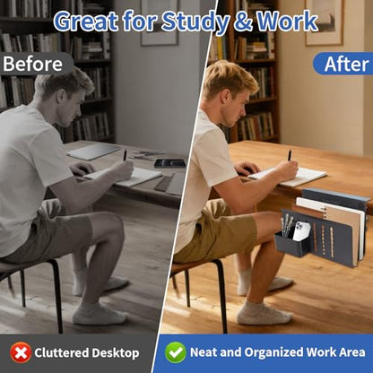 LUKETURE 2 Tier Desk Side Storage, No Drill Laptop Mount with Pen Holder | Fits Flat Edge Desks 0.3 to 2.8 Inches,Secure Grip on Wood, Glass, or Metal Surfaces Without Slipping - color: Black(2 Tie)