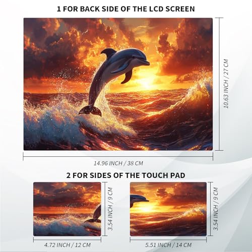 Universal Laptop Skin, DIY Cut-to-Fit Vinyl Cover Compatible with HP, Dell, Lenovo, Mac (13.3" to 15.6"), Anti-Scratch, No Residue & Bubble-Free Protective Decal Sticker, Dolphin Sunset Ocean - color: Dolphin Sunset Ocean