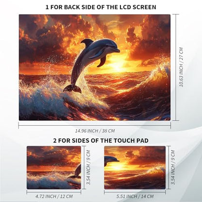 Universal Laptop Skin, DIY Cut-to-Fit Vinyl Cover Compatible with HP, Dell, Lenovo, Mac (13.3" to 15.6"), Anti-Scratch, No Residue & Bubble-Free Protective Decal Sticker, Dolphin Sunset Ocean - color: Dolphin Sunset Ocean