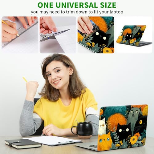 Laptop Skin Sticker Decal, Universal Protective Cover Fit 12 13 14 15.6 Inch Notebook, Reusable Water-Resistant Vinyl Decal w/ 2 Wrist Pads for Business Travel Office, Black Yellow Cat - color: Black Yellow Cat