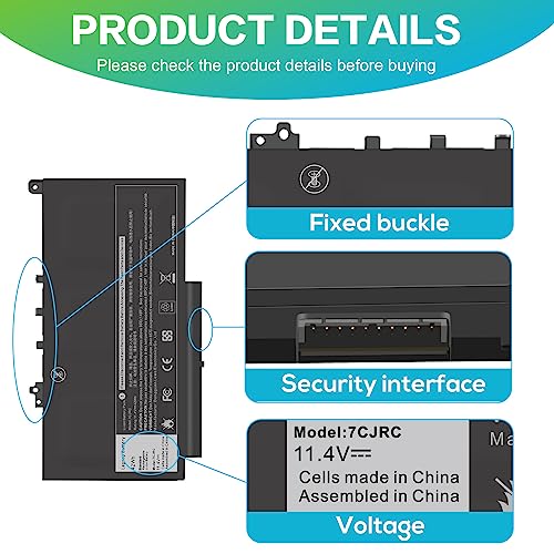 Futurebatt 7CJRC Laptop Battery for Dell Latitude 7470 7270 E7470 E7270 Battery 7CJRC KNM09 0KNM09 21X15 021X15 TX283 0TX283 - size: 7CJRC 9.88 4.72 1.30in