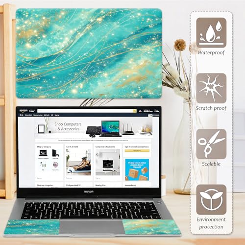 Laptop Skin 12.1-15.6 inch Removable Universal Reusable Laptop Sticker Decal,Waterproof No Residue Vinyl Cover,Scratch-Resistant Cuttable Full Wrap Sticker for Notebook, Turquoise Gold Marble Texture - color: Turquoise Gold Marble Texture