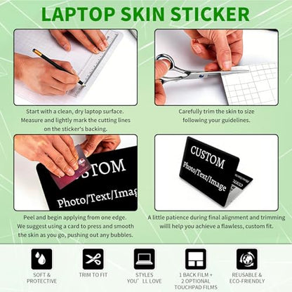 Laptop Skin Sticker Decal, Universal Protective Cover Fit 12 13 14 15.6 Inch Notebook, Reusable Water-Resistant Vinyl Decal w/ 2 Wrist Pads for Business Travel Office, Custom - color: Custom