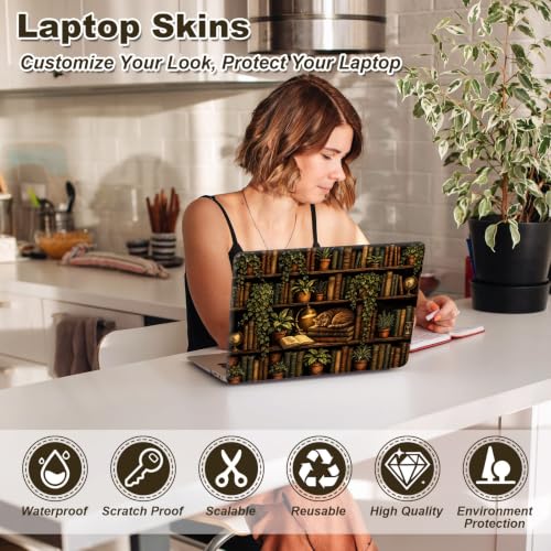 Universal Laptop Skin Sticker Decal 11-15.6 Inches, Cat Bookshelf | Reusable Vinyl Sticker for 12.1 13 13.3 14 15.4 Inches Notebook PC, Scratch Resistant Waterproof, Easy to Trim & Apply - color: Cat Bookshelf